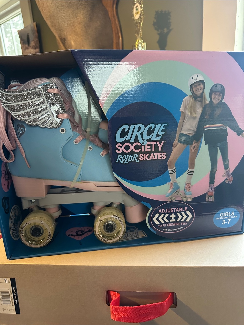 Skechers Blue and Pink Girls' Roller Skates with Glitter Wing